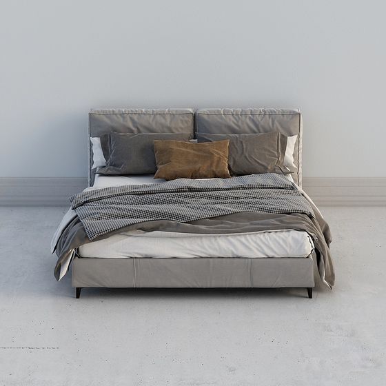 Stylish Minimalist 3D Bed Model for Modern Spaces