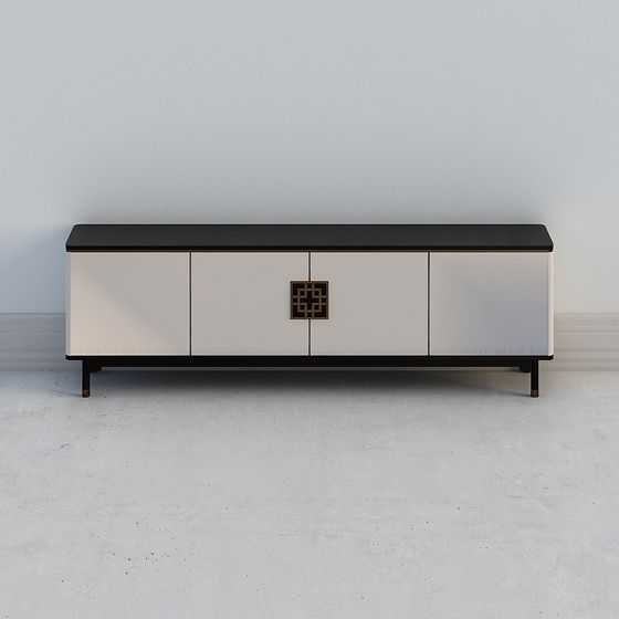 Elegant TV Cabinet 3D model with Oriental Elements