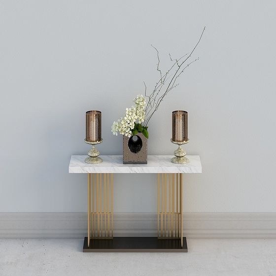 Elegant Marble Top Gold Base Table 3D model