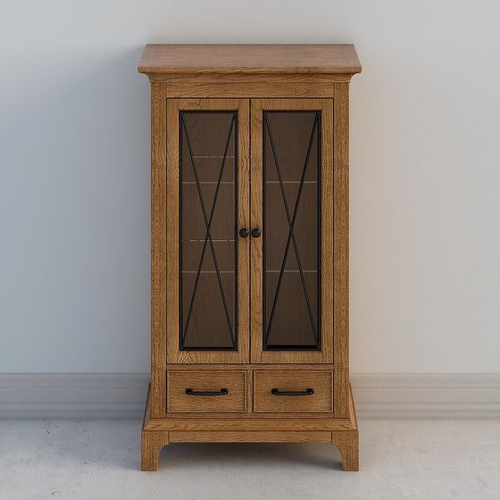 Retro Oak Display Cabinet 3D model