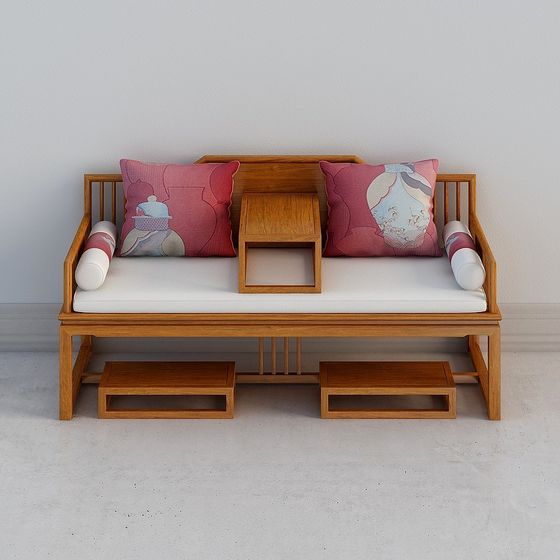 Elegant 3D Sofa Model Blending Modern and Eastern Aesthetics