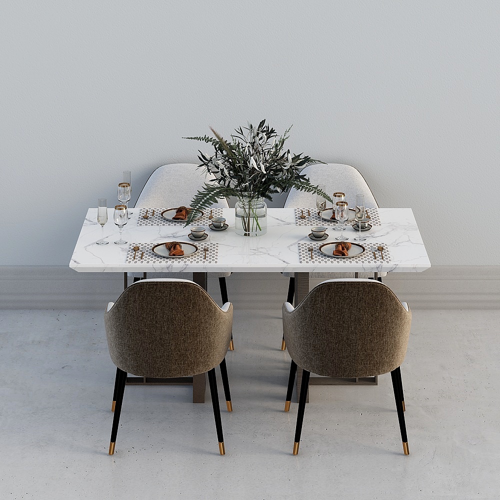 Marble Dining Table and Chairs Set 3D model