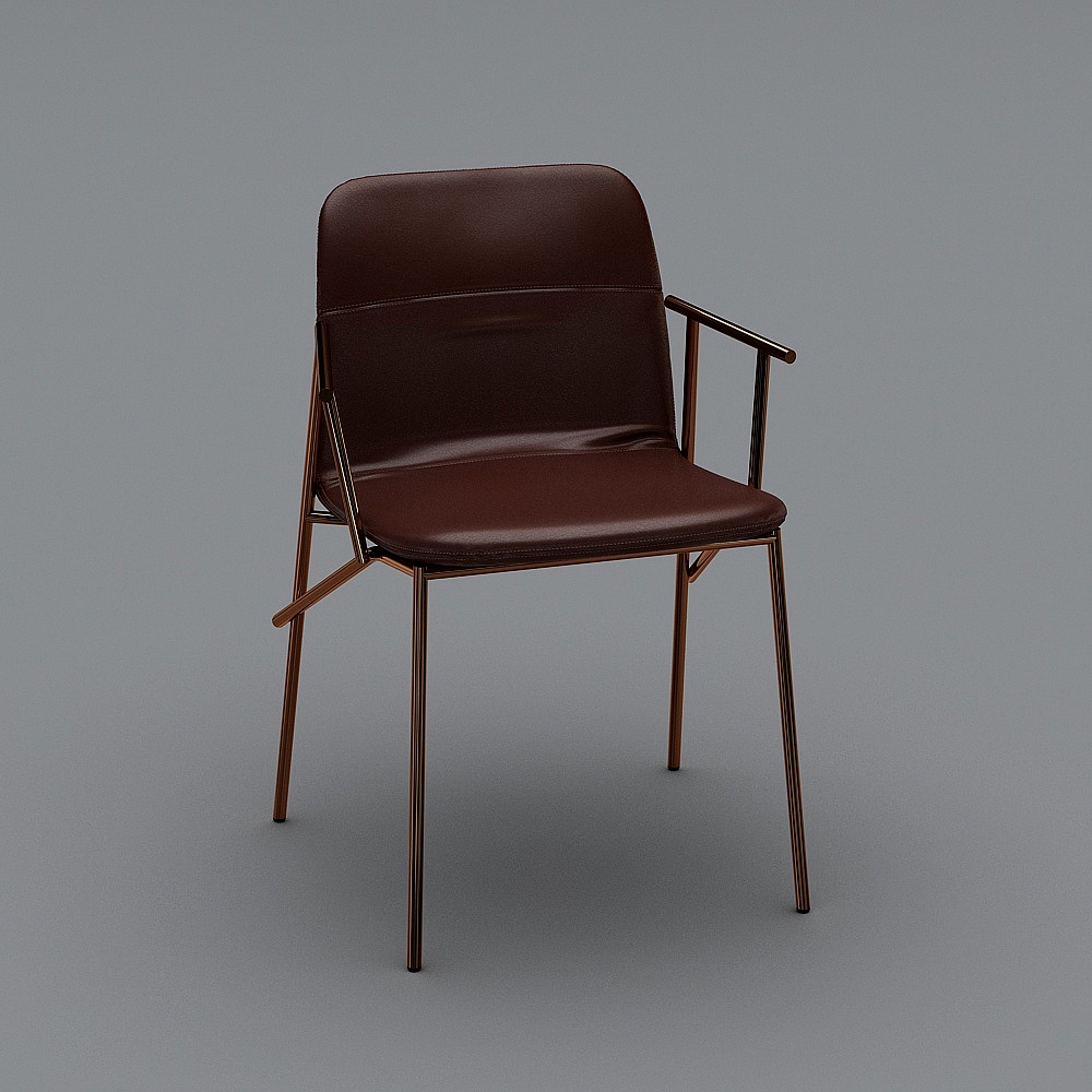 Sleek Brown Dining Chairs 3D Model with Arms