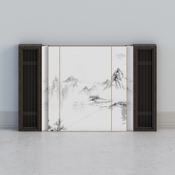 Elegant Landscape Folding Screen 3D model for Cultural Projects