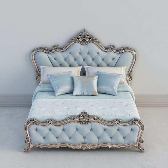 Dreamy Blue Bed 3D model for Elegant Spaces
