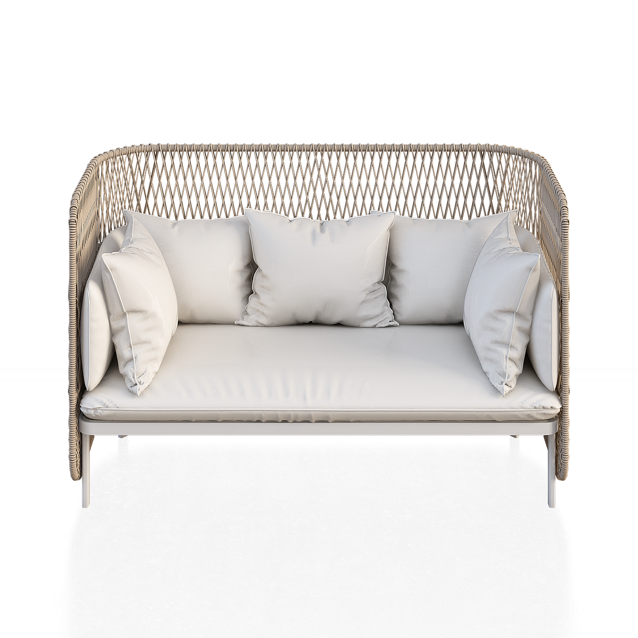 Cozy Retreat Sofa 3D Model – Modern Beige Rattan Design