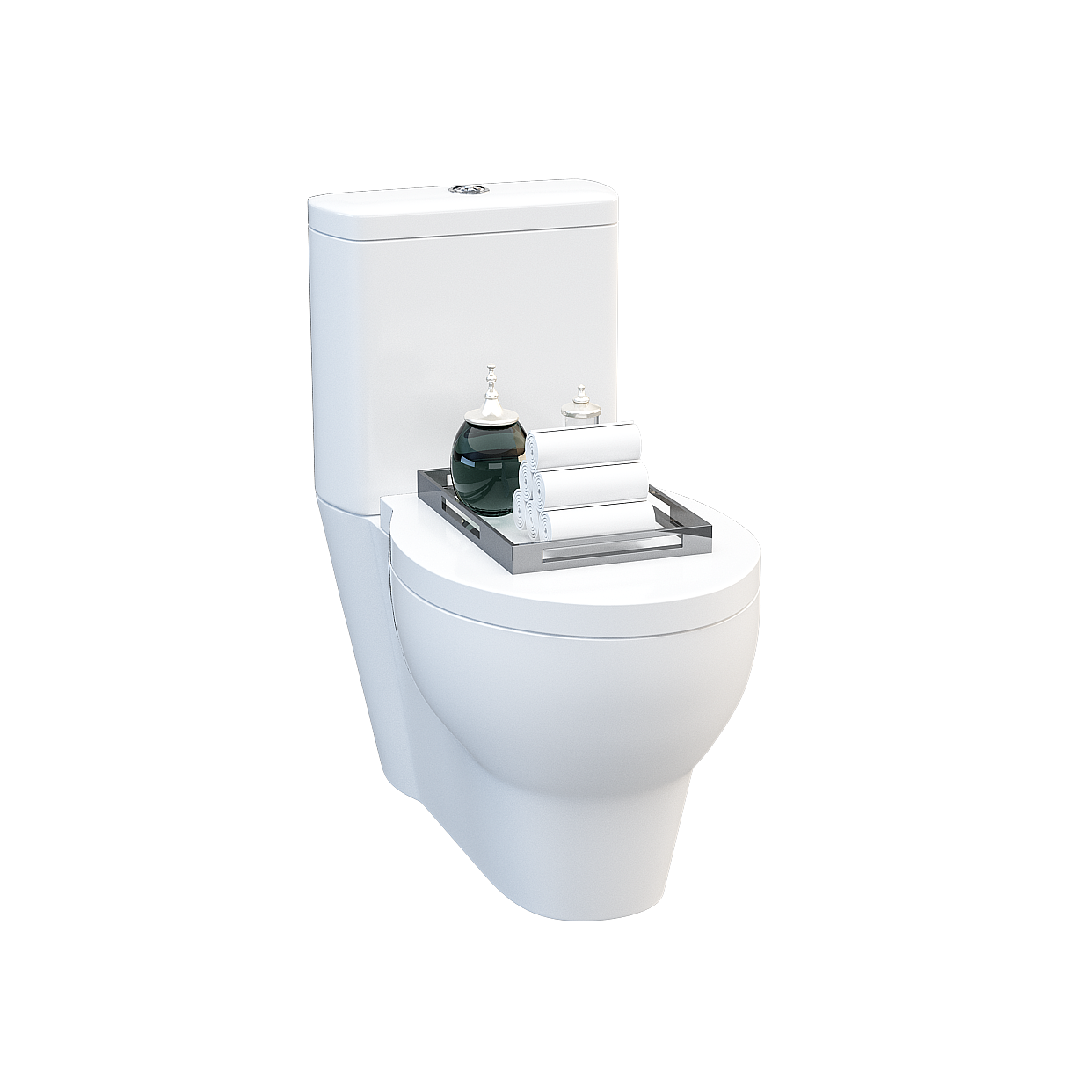 Elegant Toilet 3D Model – Low Poly White & Metallic