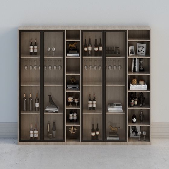 Elegant Low-Poly Wine Cabinet 3D model