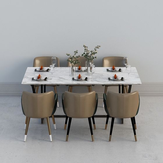 Elegant Minimalist Dining Table and Chairs 3D model