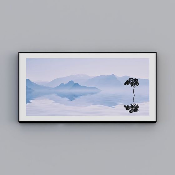 Tranquil Lake Scene with Lone Tree 3D model