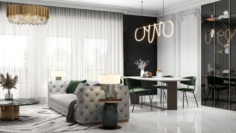 Elegant Transitional Living Room with Gray Tone