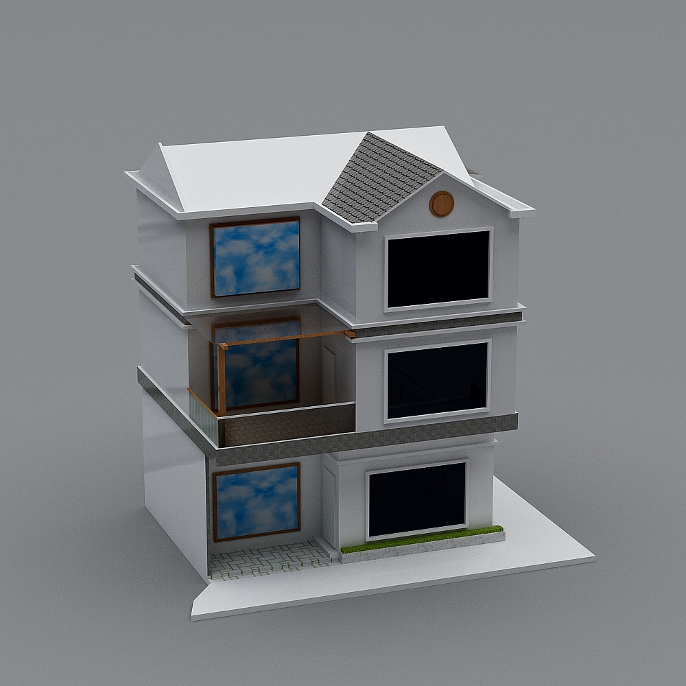 Minimalist 3-Story Residential Building 3D model
