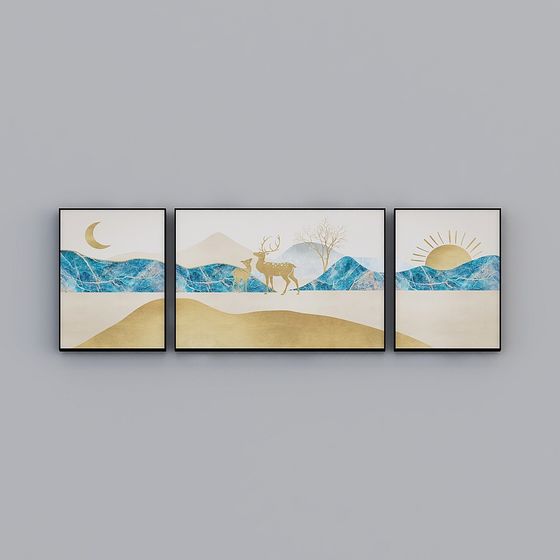 Mountain Serenity Triptych 3D model