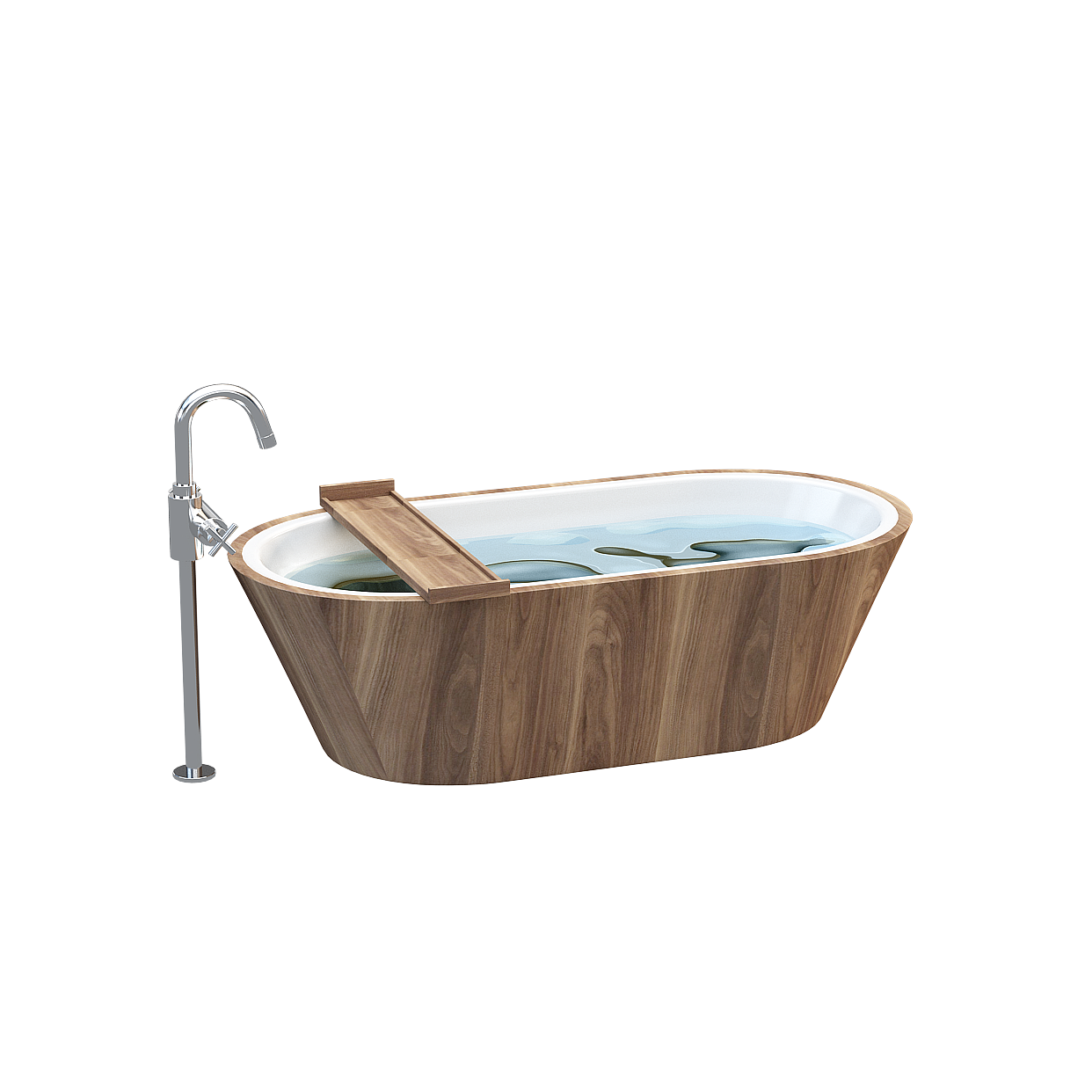 Elegant Geometric Bathtub 3D Model – Wood and White Design