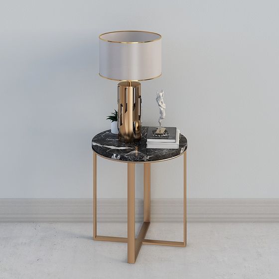 Marble Side Table and Lamp Combination 3D model