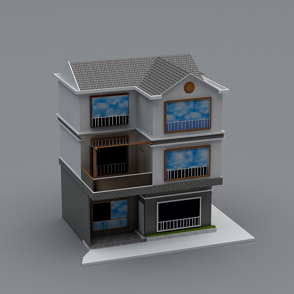 Charming Low-Polygon Three-Story House 3D model