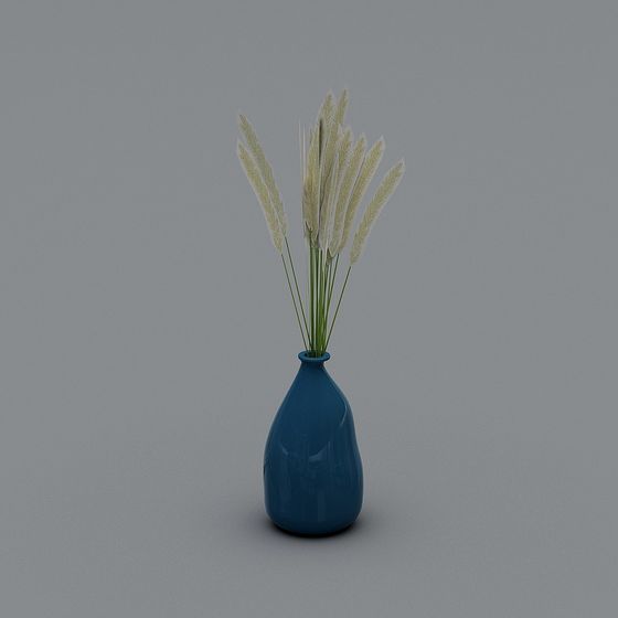 Elegant Blue Vase with Pampas Grass 3D model