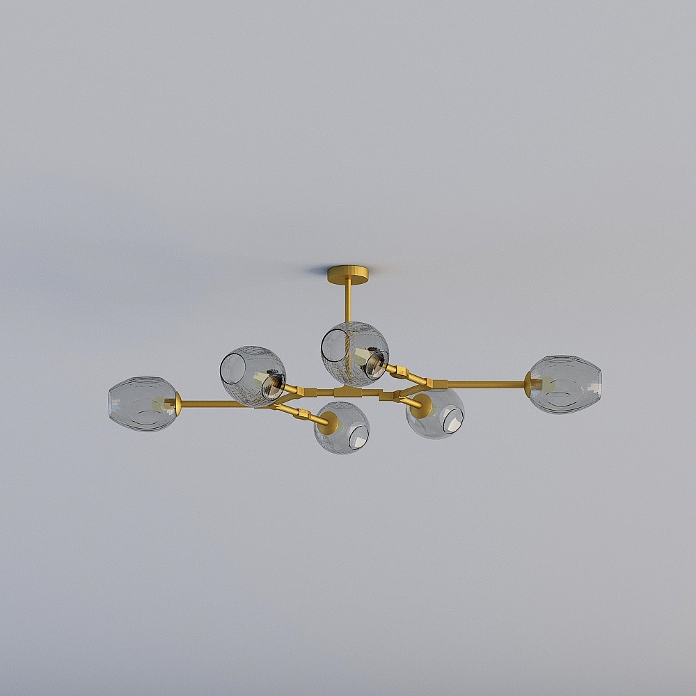 D115-6-Golden soot cover warm light Landy lighting pure Nordic wind chandelier net red living room light modern minimalist molecular lamp restaurant lamp personality art hall lamp