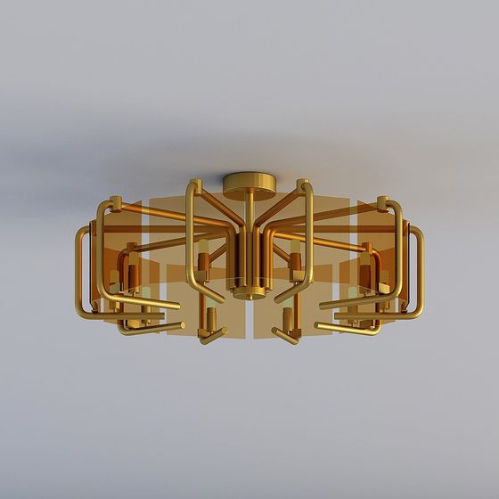 Golden Grid Chandelier 3D model
