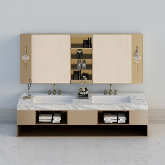 Elegant Double Vanity Bathroom Counter 3D model