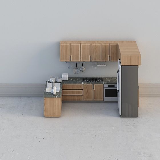 Charming Wood Color Kitchen Cabinet 3D Model