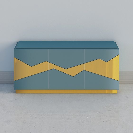 Geometric Blue and Gold Storage Cabinet 3D model