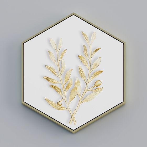 Artistic Gold Olive Branch 3D model