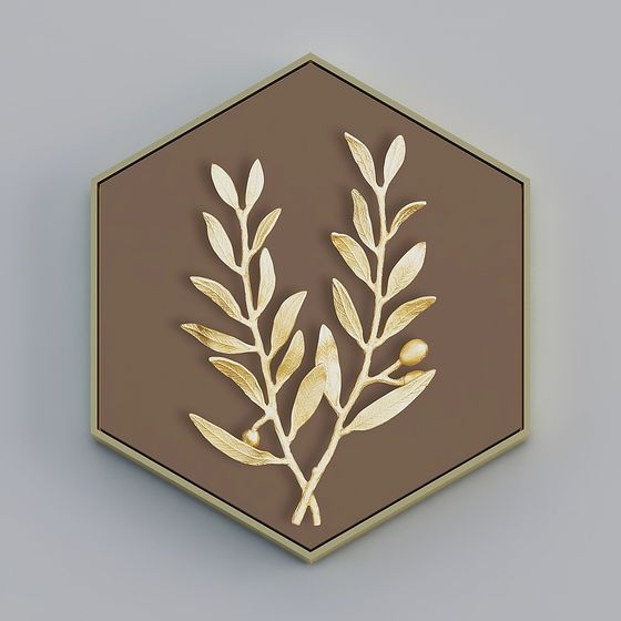 Golden Olive Branch Low-Poly High-Detail 3D model