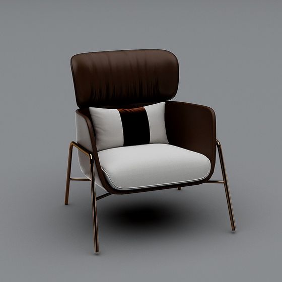 Elegant Brown Leather Lounge Chair 3D model