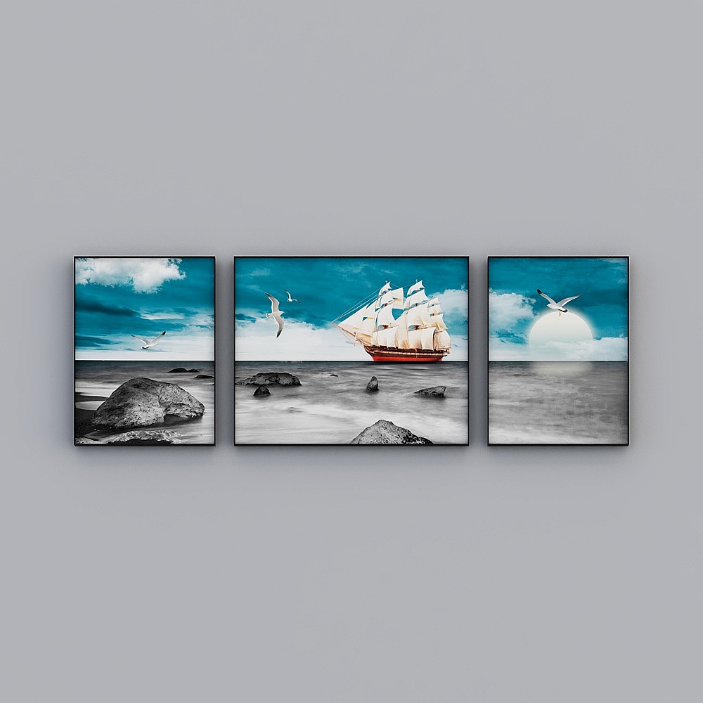 絵画付きの礼儀フルハウス - モダンなリビングルームの装飾絵画 - トリプル - Bihai yuntian A