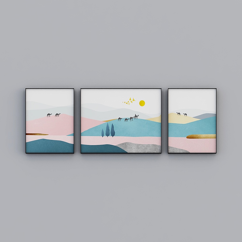 畫作全家福 - 現代客廳裝飾畫 - 三聯 - 去甘子A