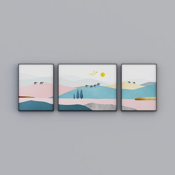 畫作全家福 - 現代客廳裝飾畫 - 三聯 - 去甘子A