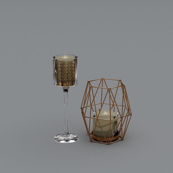 Elegant Geometric Candle Holder Set 3D model