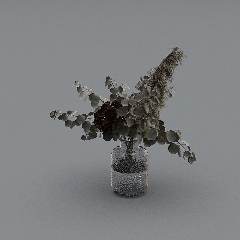 Glass Vase with Natural Floral Arrangement 3D model