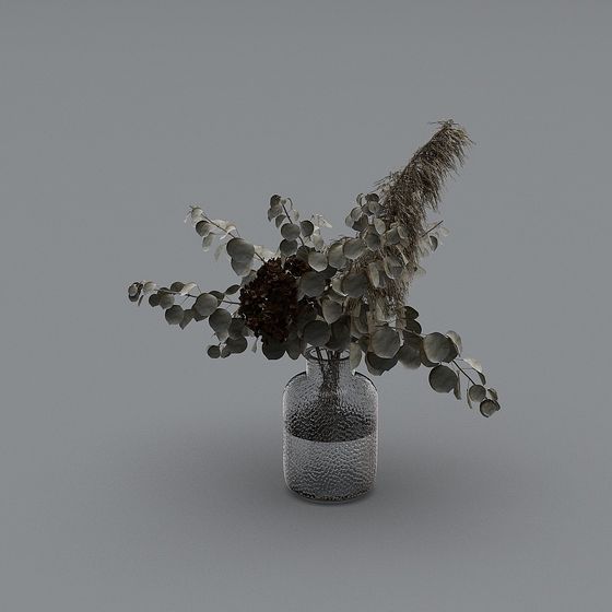 Glass Vase with Natural Floral Arrangement 3D model