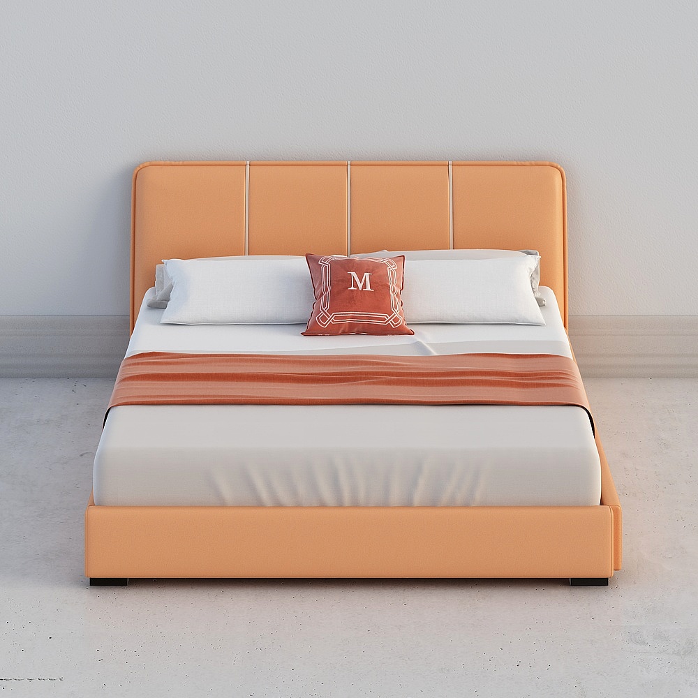 Orange Leather Polygon Bed 3D model