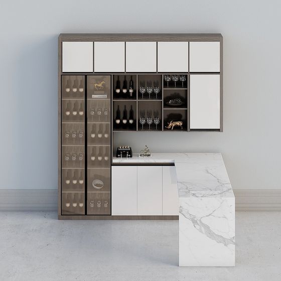 Stylish Wooden Bar Cabinet 3D Model for Open Spaces