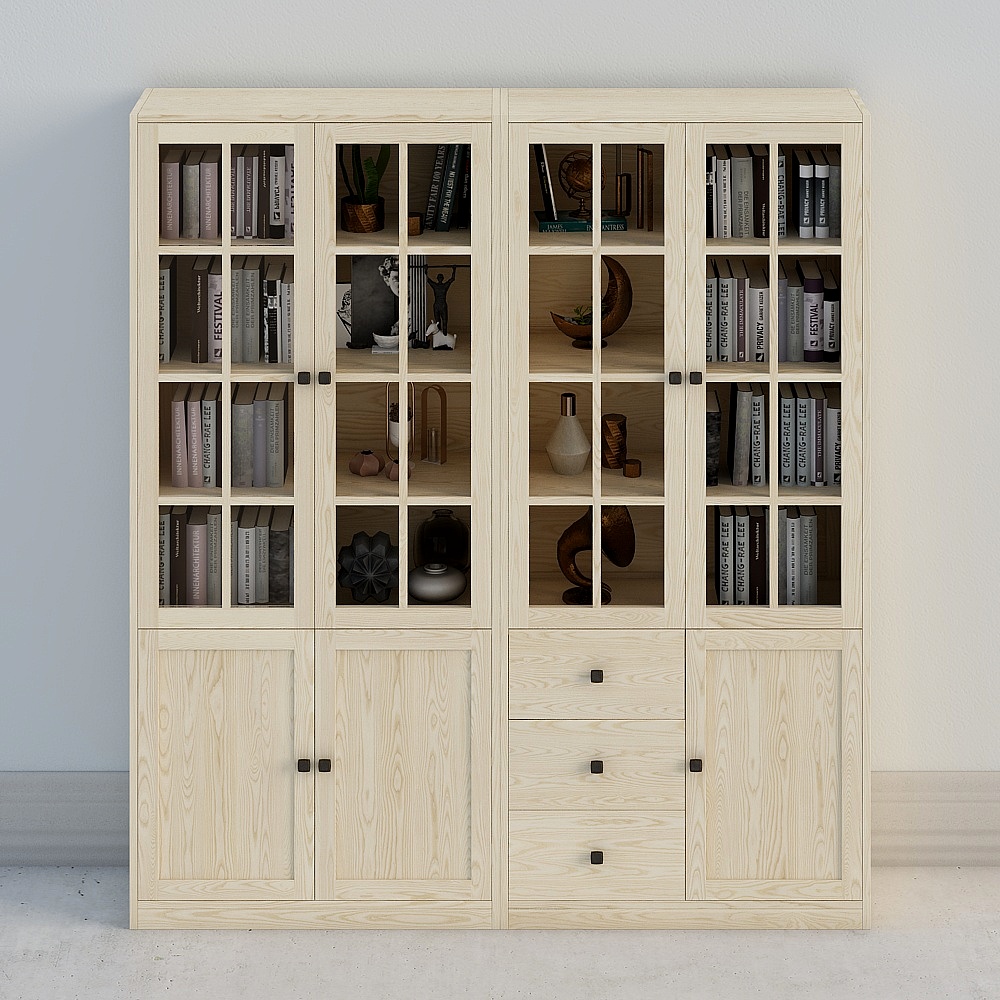 White Wax Wood SG-05 Classic With Door Bookcase 3