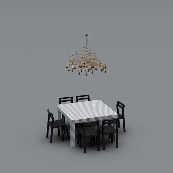 Urban Dining Table and Chandelier Combo 3D model