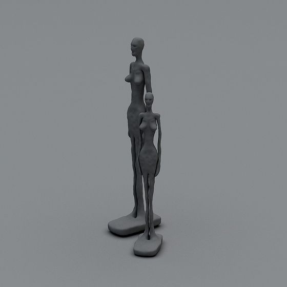 Unique Gray Double Statue 3D Model - Decorative Piece