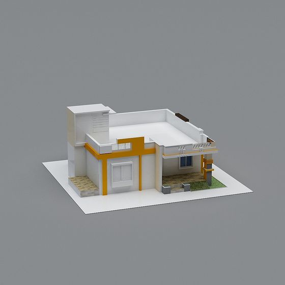 Modern Minimalist Low-Poly 3D Building Model