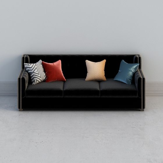 Stylish Low-Poly Black Leather Sofa 3D model for Modern Spaces