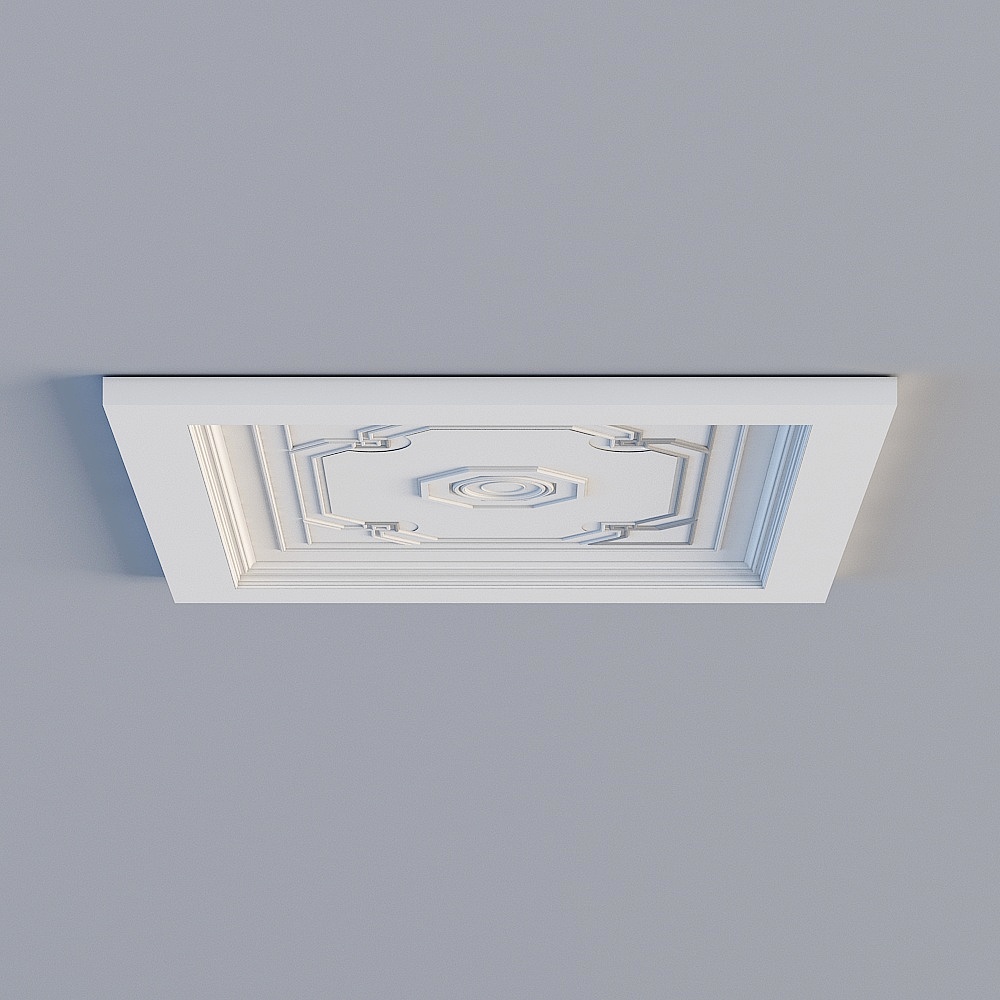 White decorative ceiling panel with geometric pattern on grey background
