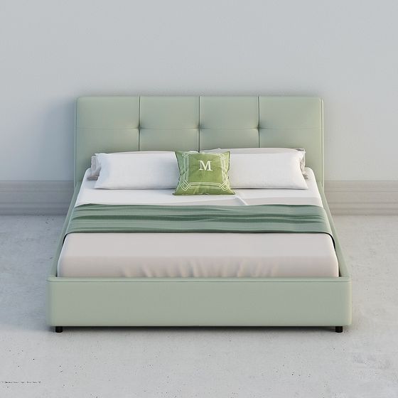 Elegant Green Double Bed 3D model for Modern Spaces