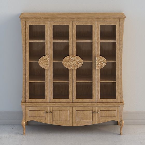 Elegant Vintage Oak Display Cabinet 3D model