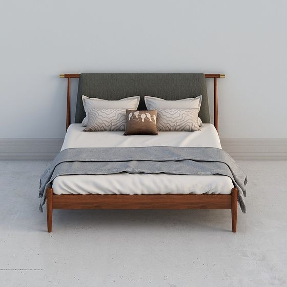 Elegant Minimalist Bed Frame 3D model in Nordic Style