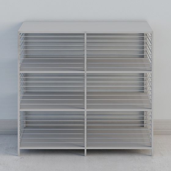 Multi-Layer White Storage Rack 3D Model for Space-Saving