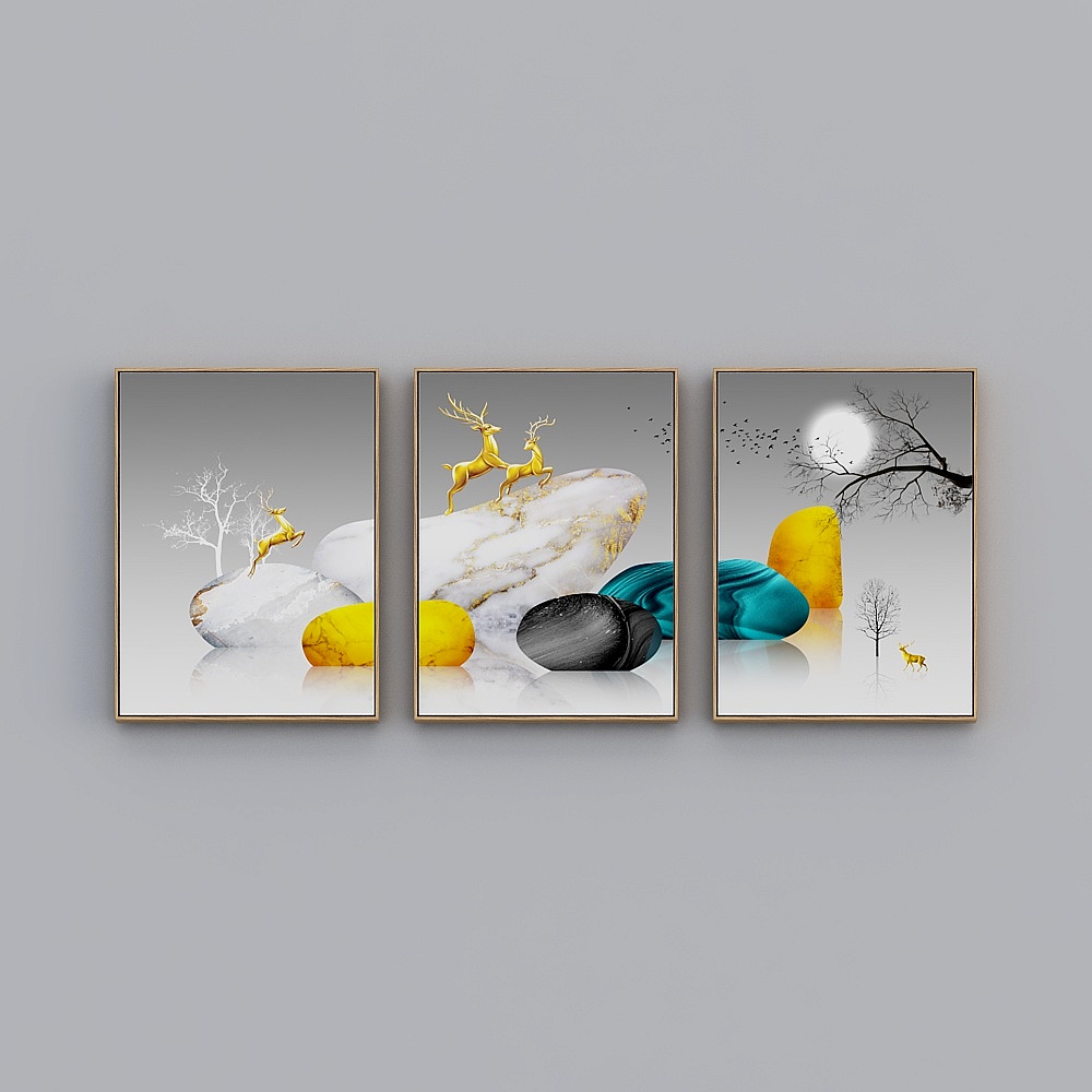 Courtesy full house with painting - modern living room decoration painting - living room triple - when to run K-Y