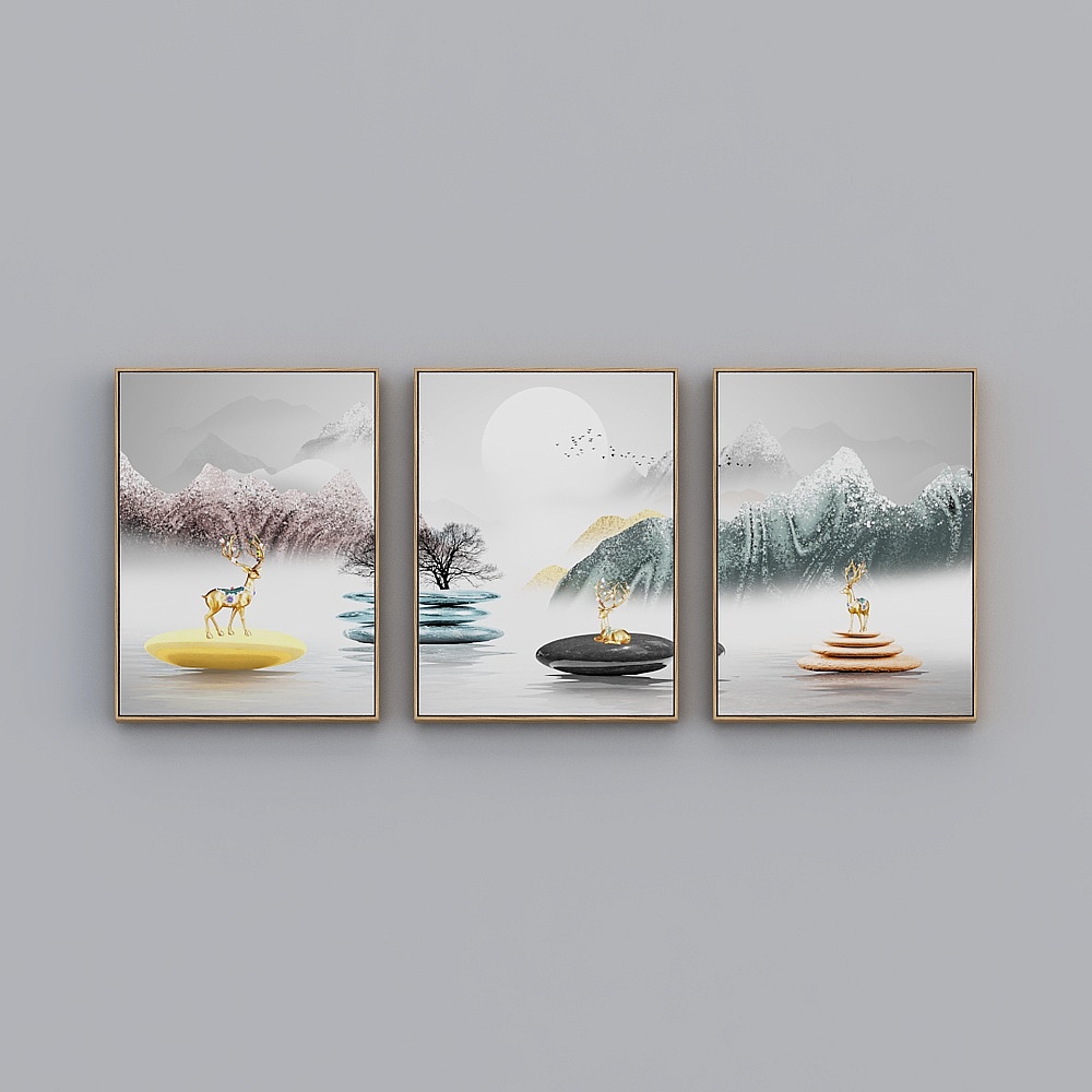 Courtesy full house with painting - modern living room decoration painting - living room triple - when to run P-Y