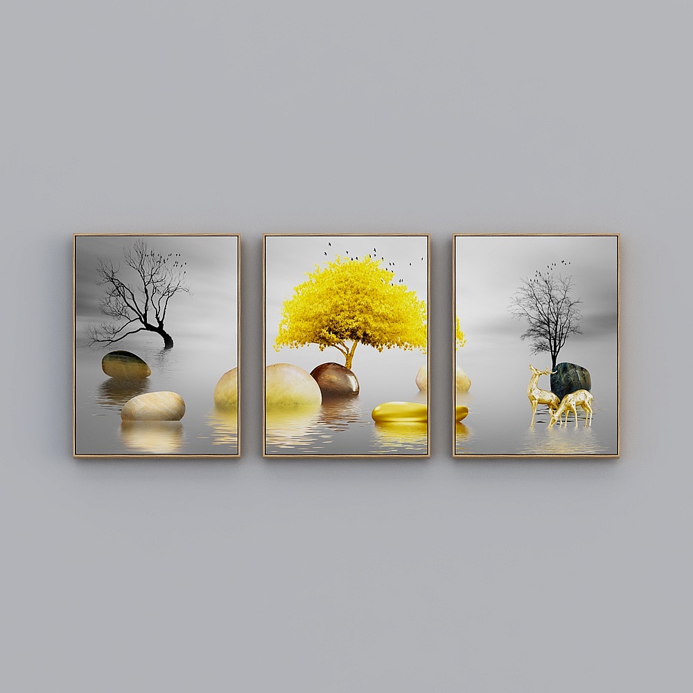 Courtesy full house with painting - modern living room decoration painting - living room triple - when to run O-Y